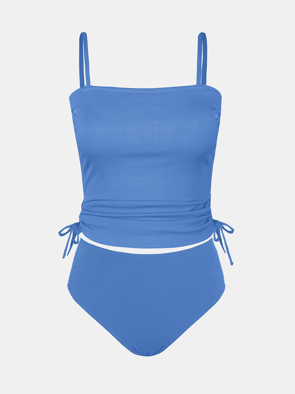 CUPSHE Tankini 2 pièces pour femme - Maillot de bain froncé avec cordon de serrage et bas taille haute côtelé