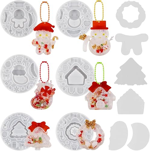 Voyyphixa 6 moldes de resina de Navidad 3D, moldes de resina de Navidad con película de sellado, copos de nieve, muñeco de nieve, arena movediza,