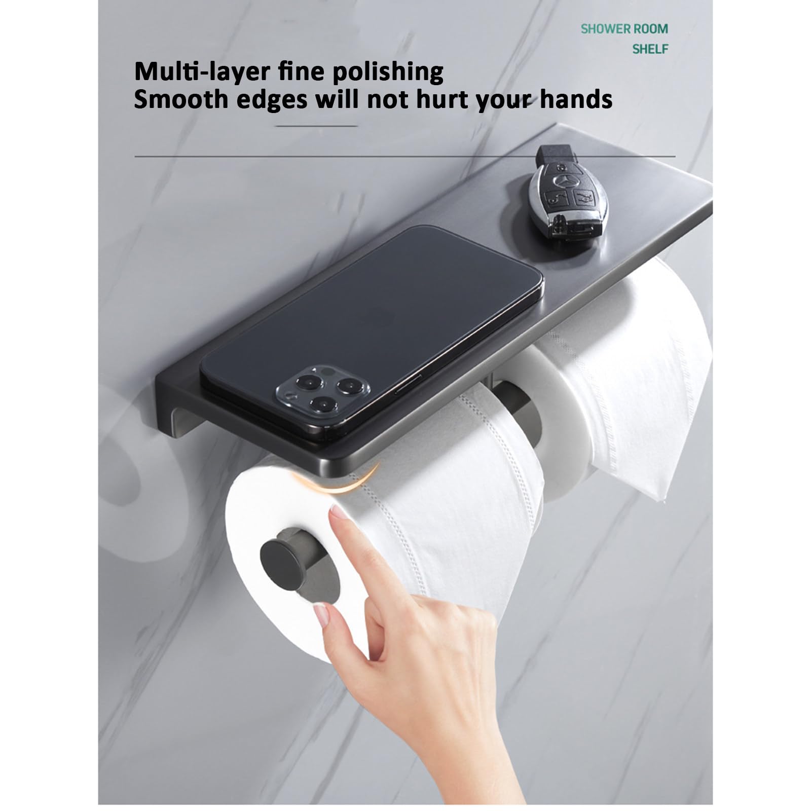 Portarrollos De Papel Higiénico Doble con Estante para Baño, Portarrollos De Papel Higiénico Doble De Montaje En Pared, Portarrollos De Papel Higiénico De Acero Inoxidable SUS304 para Baño