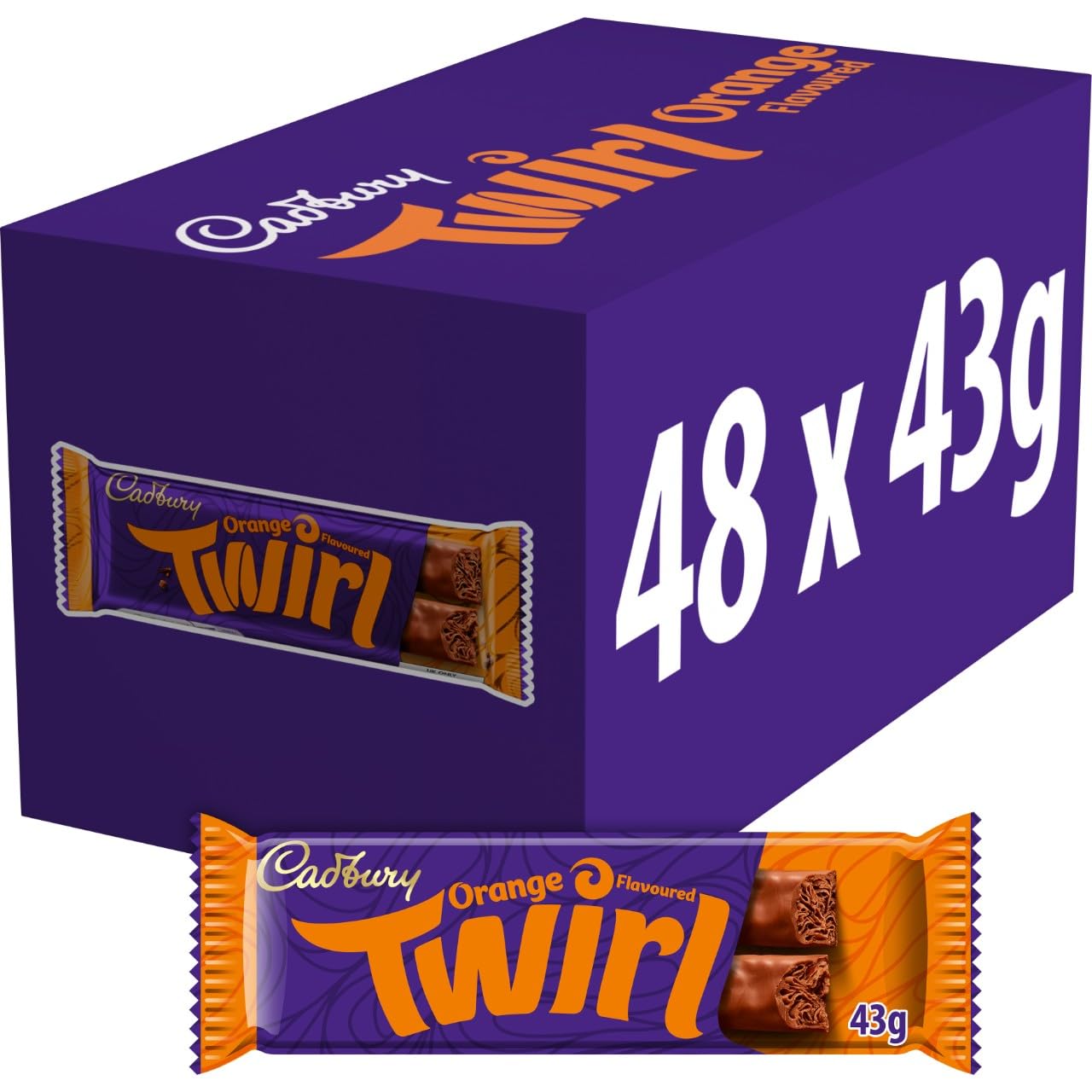 Cadbury Twirl Orange Chocolate Bar, The Classic Creamy Taste, 43 g (Pack of 48)