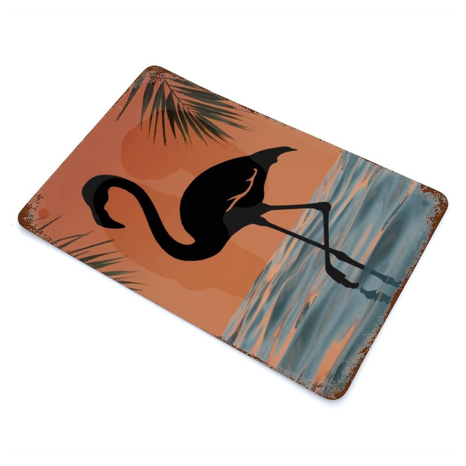 Flamingo Silhouette Sunset Decorative Tin Sign 11.8"x7.9", Retro Wall Decor for Living Room, Hallway And Home Decor