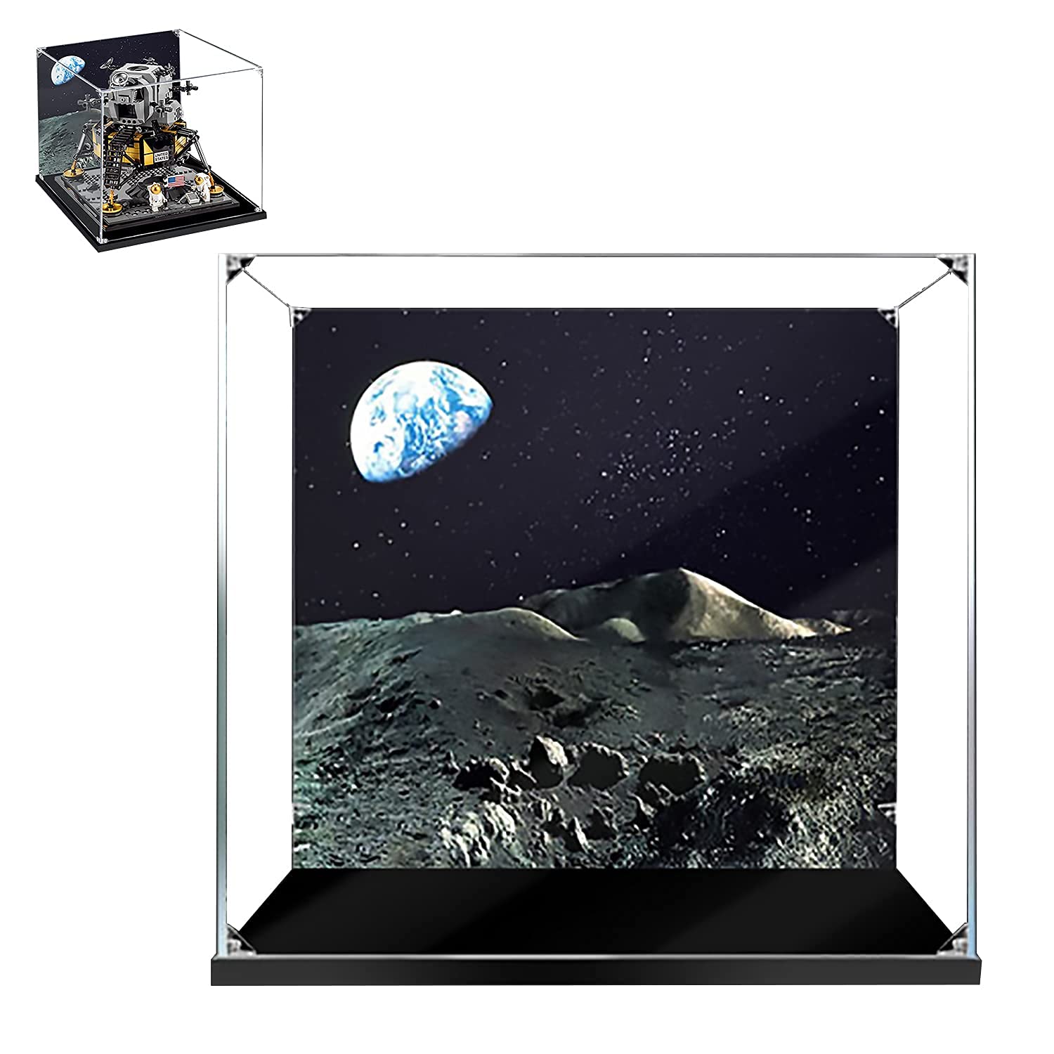 Hosdiy Clear 3Mm Acrylic Display Case For (Apollo 11 Lunar Lander) - Display Box For Lego 10266, (Colorful Background)