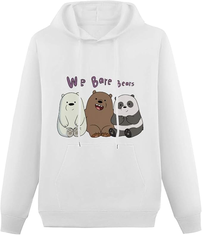 Mens Heavyweight Hooded We Bare Bears Hoodies Pullover Sweatshirs White
