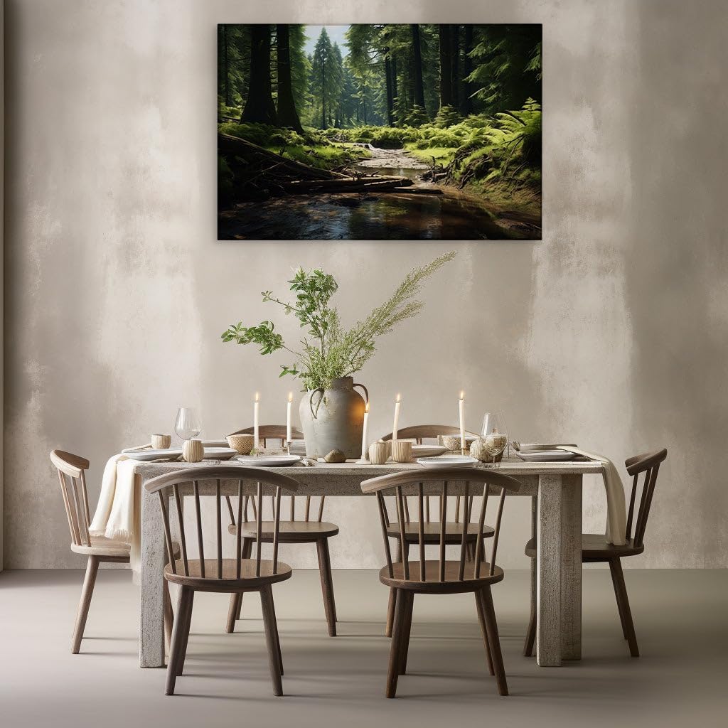 Canvas for Living room. Whispers of Nature - A Tranquil Forest Stream Amidst Lush Greenery, 27 x 18 inch Canvas Wall Art - Ready to Hang - 69x46 cm (27x18 inch)