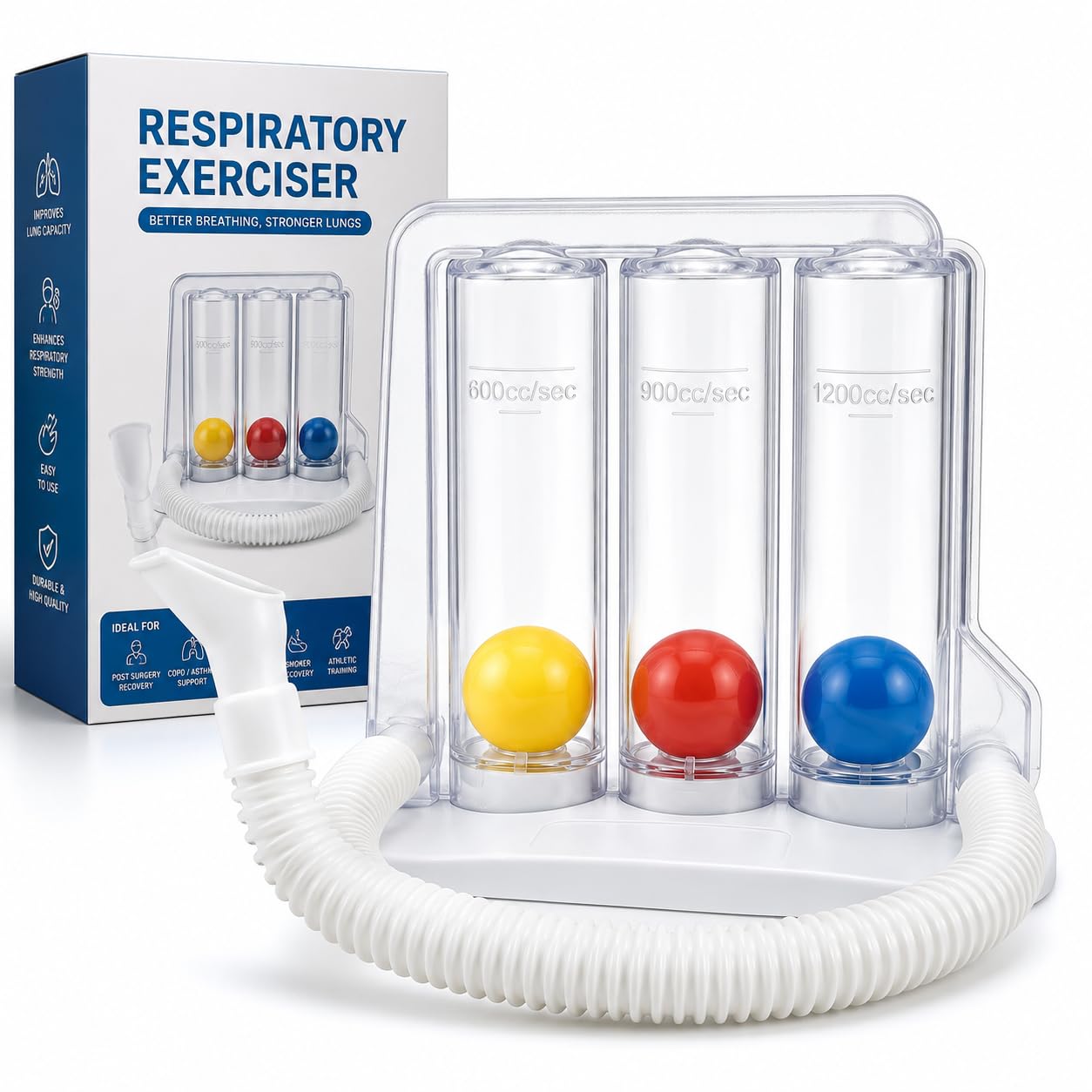 3 Ball Spirometer Lung Exerciser, Respiratory Exerciser with Deep Breathing Exercise System, Washable Hygienic and Detachable, Pack of 1-image-20