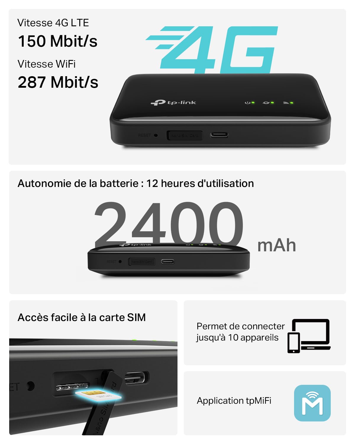 Image secondaire de TP-Link M7005 - Hotspot Mobile 4G LTE Wi-Fi 6 avec Batterie 2400 mAh