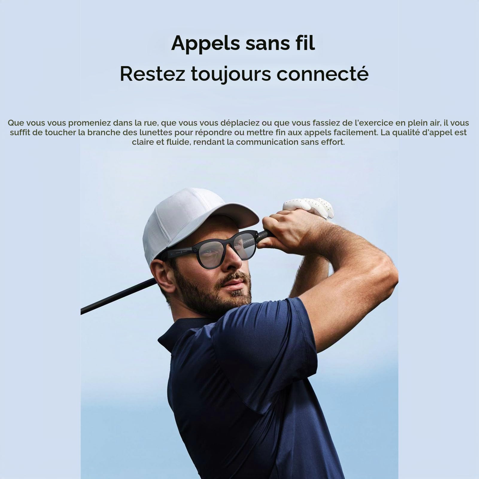 Tosuny Lunettes Intelligentes AI, Caméra 2MP Anti-secousse, Enregistrement Vidéo 1080P, Traduction Multilingue, avec Monture Noire, Lentilles Bleues, pour Les Réunions d'affaires