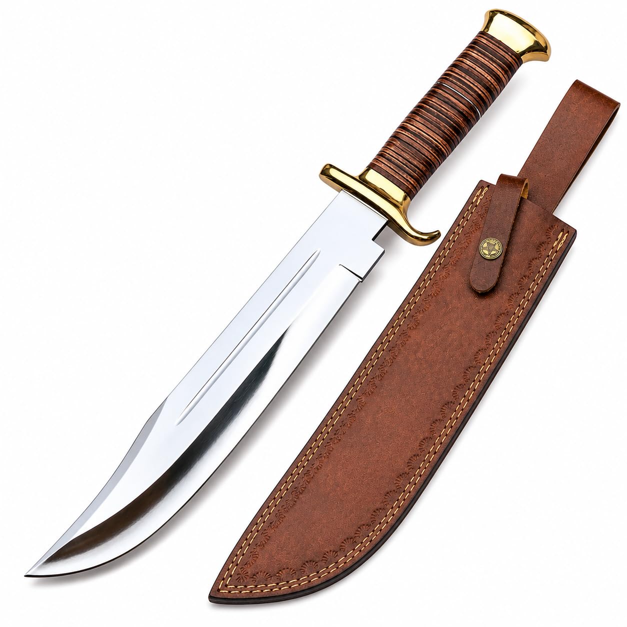 Handmade Large Crocodile Dundee Bowie Knife with Leather Sheath Big Survival Fixed Blade Knife with Leather and Horn Handle for Outdoor Camping Knives For Men