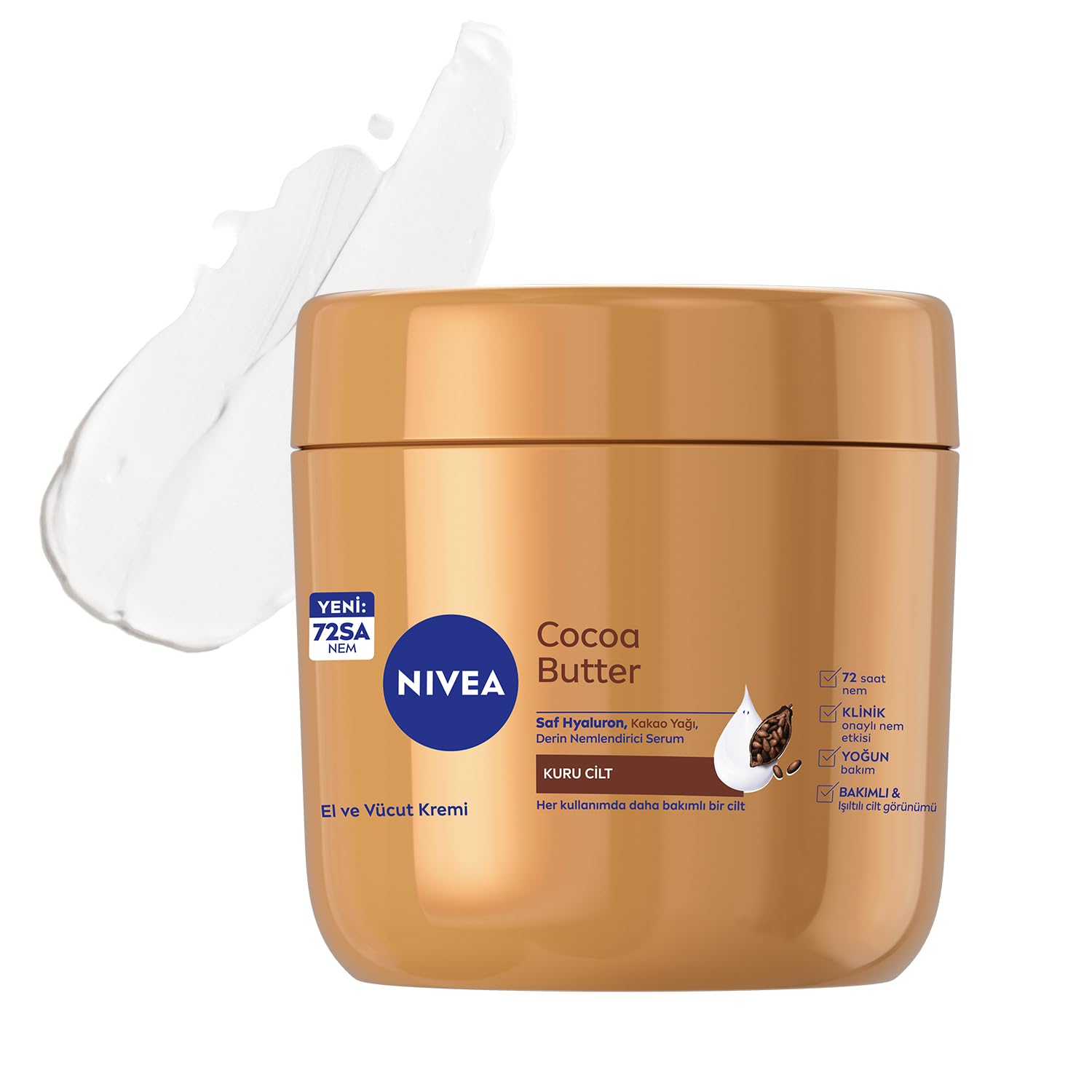 NIVEA Nemlendirici El ve Vücut Bakım Kremi Cocoa Butter 400 ml,72 Saat Nemlendirici,Kakao Yağı,E Vitamini,Kakao Kokusu