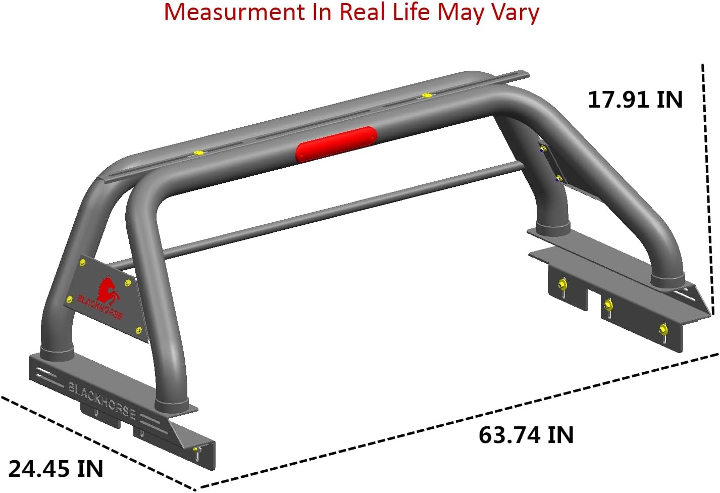 Black Horse -Classic Roll Bar Black Compatible with 05-21 Toyota Tacoma/Compatible with Tonneau Covers