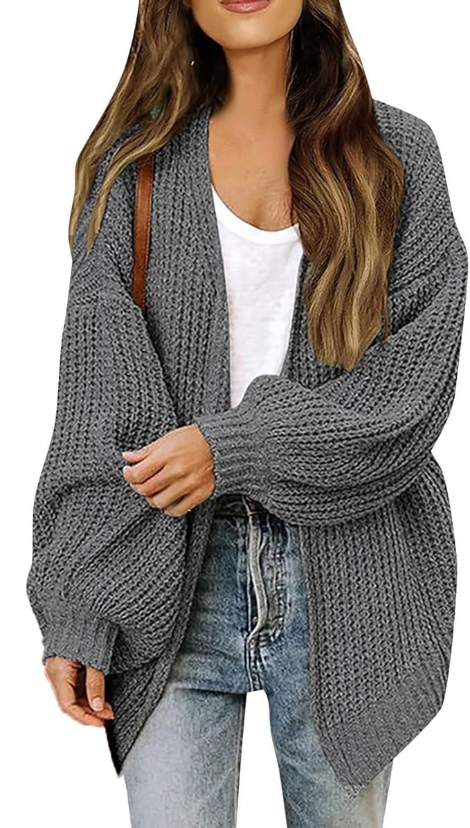 Womens Chunky Cable Knit Cardigan Sweaters Lightweight Oversized Lantern Long Sleeve Sweaters Fall Warm Outwear