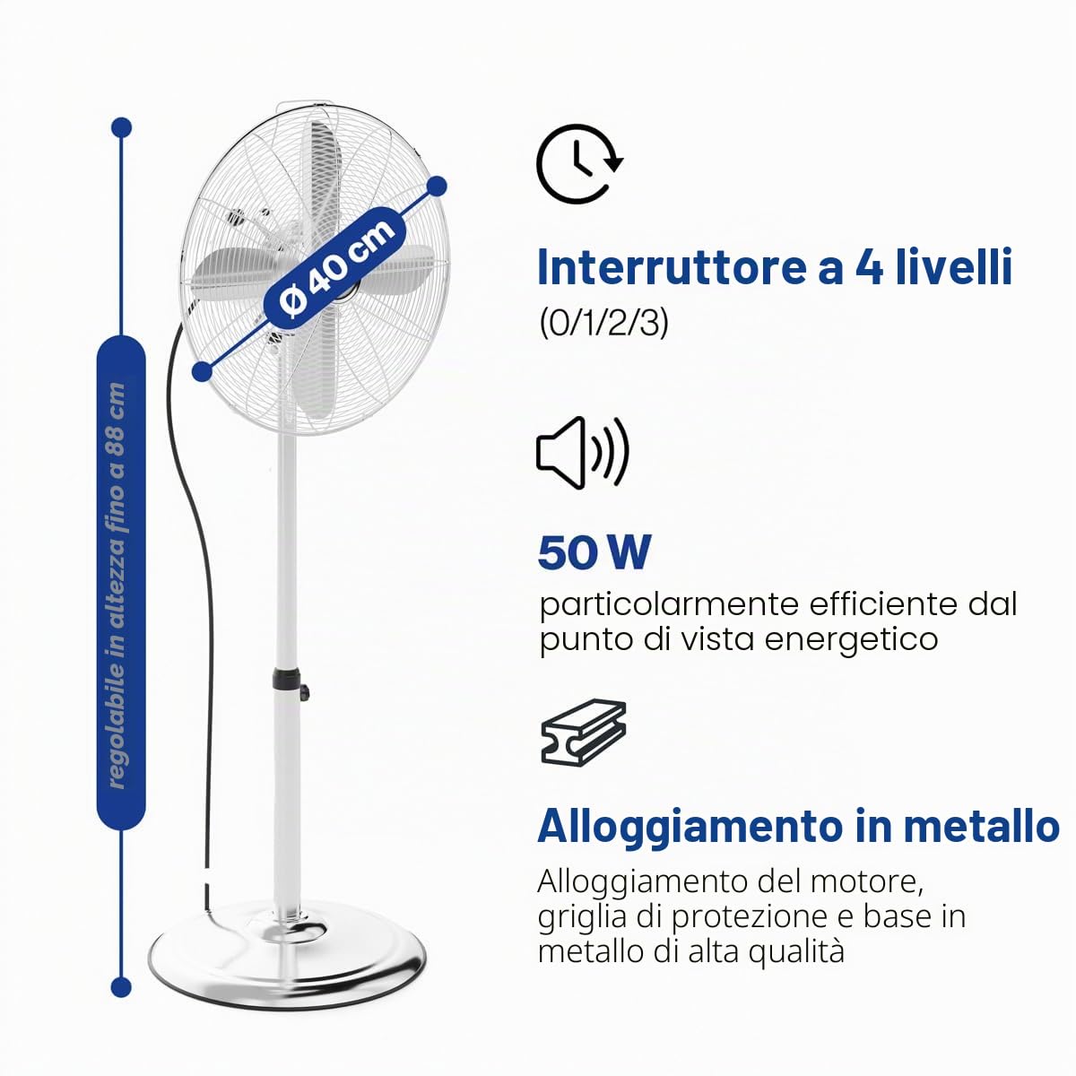 PROFI CARE PC-VL 3064 MS - Ventilatore a piantana in metallo, oscillante, inclinazione regolabile, Ø ca. 40 cm, in acciaio INOX