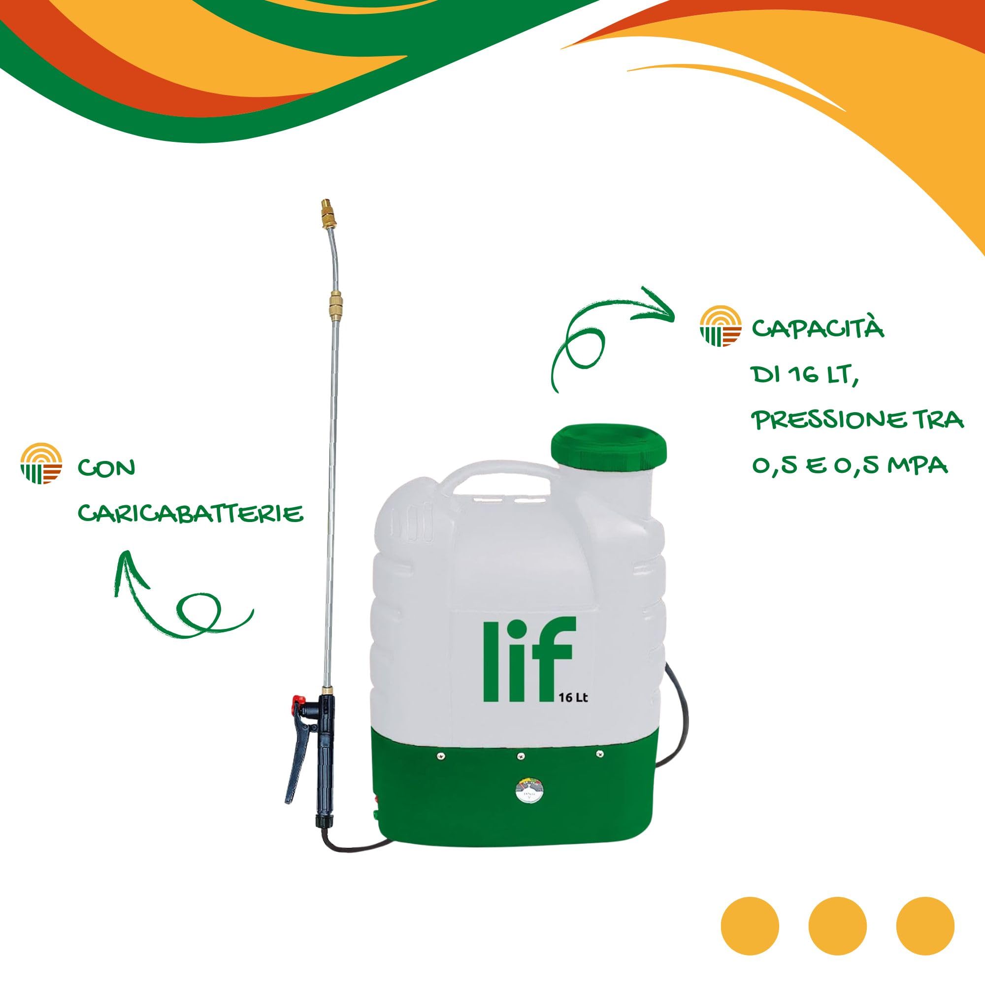 Pompa Irroratrice a Batteria Maya - Alta Capacità da 16 Litri e 12V, Lancia e Braccio Richiudibili, Ergonomica e Basso Consumo, Dimensioni Compatte con Caricabatteria Incluso