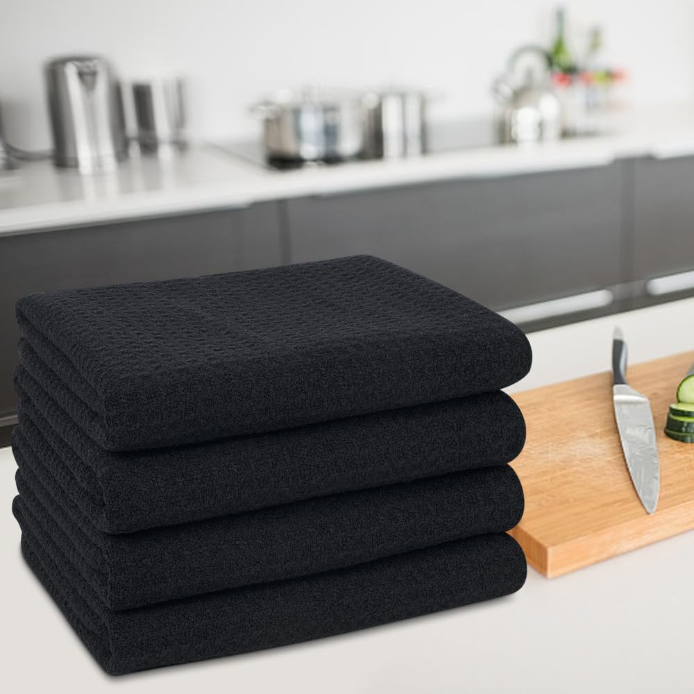 VIVOTE Microfibre Tea Towels, Black Kitchen Towels, Soft & Absorbent, Premium Multipurpose Quick Drying Rags (40 x 60 cm, Pack of 4)