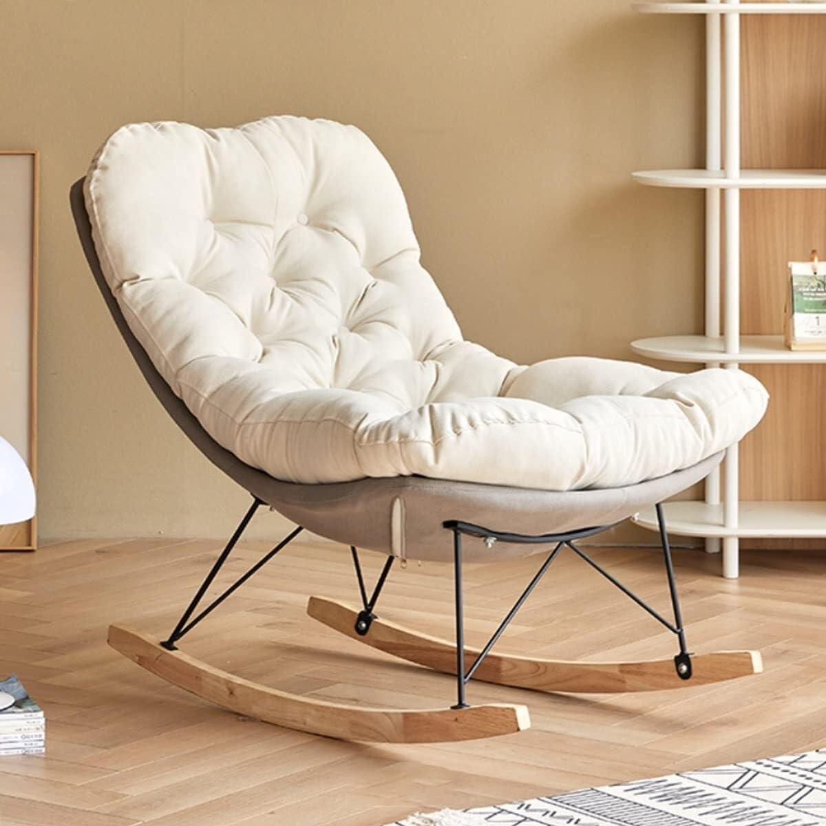 FIXARE Schaukelstuhl for Wohnzimmer Und Erholungzimmer,Stoff-Schaukelstuhl Aus Der Mitte Jahrhunderts, Relax-Stuhl Mit Stahlbeinen Und Weicher Polsterung, Ergonomisches Design…