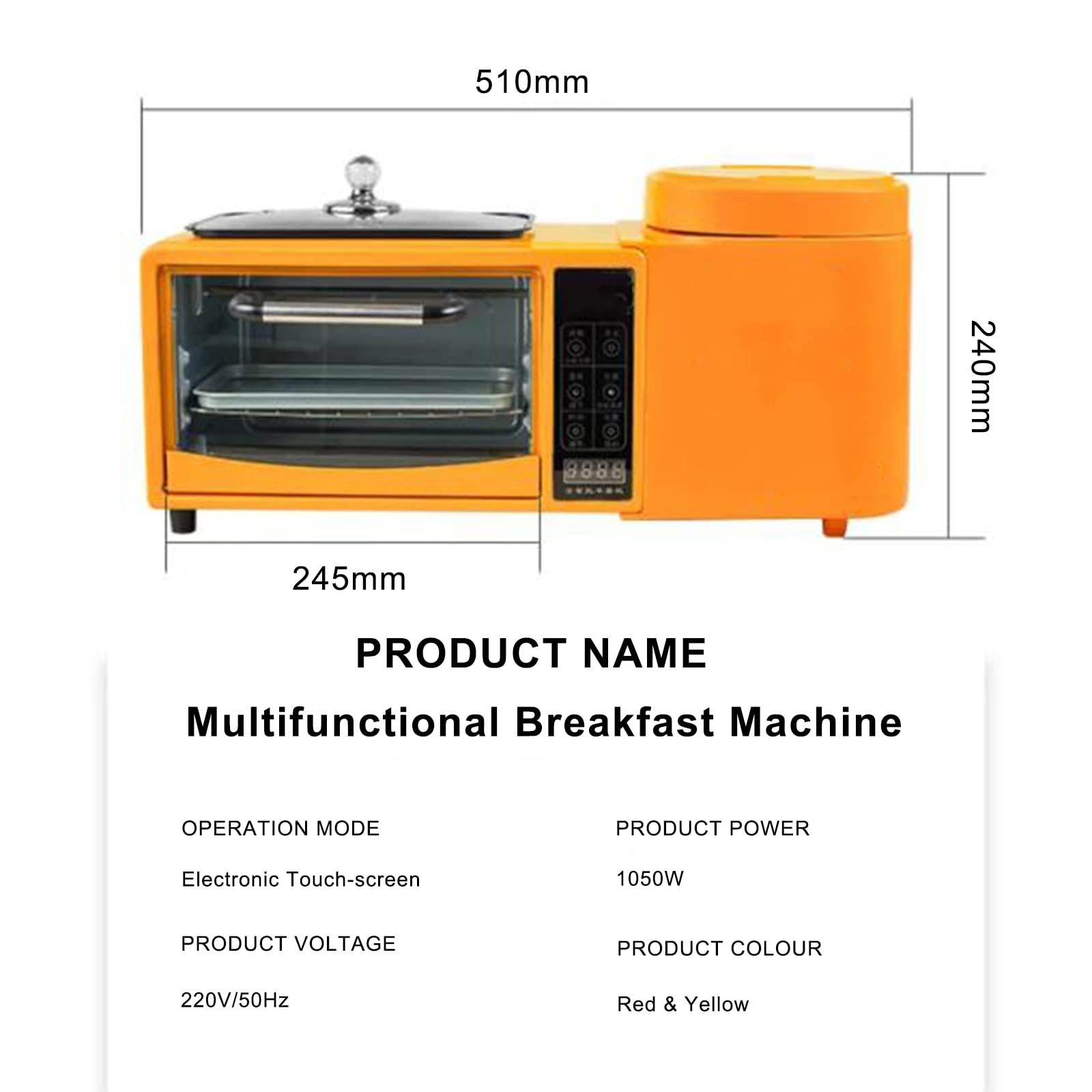 Frühstücksmaschine Multifunktions 4-in-1 8l 2-lagig Backofen Plus 1l Elektrischer Dampfer Plus Elektrische Bratpfanne, 2 Schichten Unabhängige Temperaturregelung, Touchscreen Design