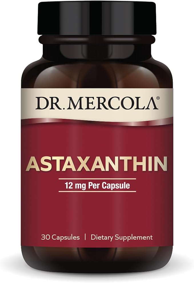 Dr. Mercola Astaxanthin, 30 Servings (30 Capsules), Dietary Supplement, 12 mg Per Capsule, Provides Antioxidant Power for Overall Health, Non-GMO