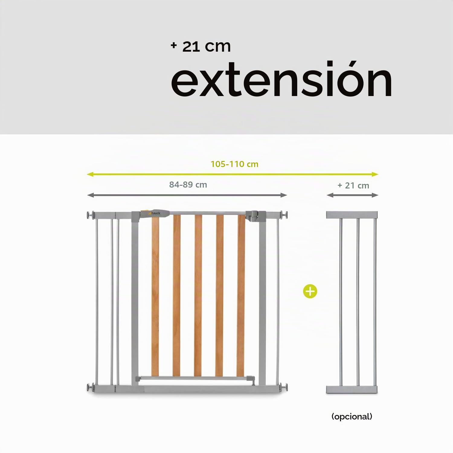 Hauck Barrera de Seguridad de Niños para Puertas y Escaleras Wood Lock 2 Safety incl. Extension 9 cm, Sin Agujeros, 84-89 cm, Metal y Madera (597392)