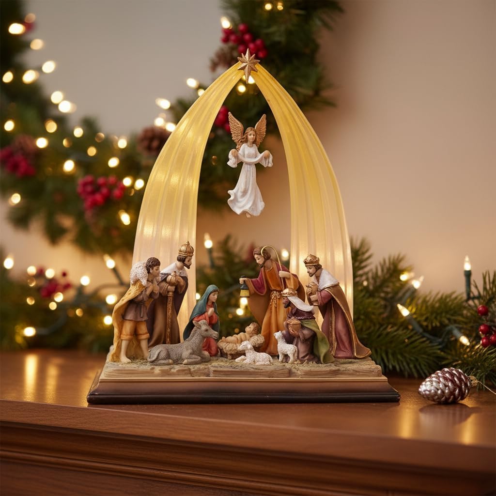 Comfy Hour 12.5" Holy Family Nativity Scene Figurine with Angel, Traditional Christmas Religious Statue, Christ Child Mary Joseph and Three Wise Men, Holiday Home Decor Accent, 1 Piece
