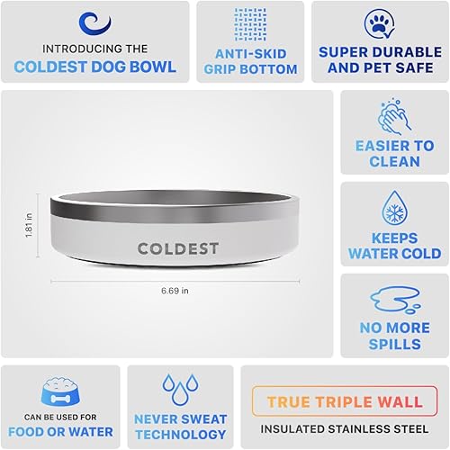 Vista 153 de Coldest Cuenco de metal antioxidante, antideslizante, 3 capas aisladas, acero inoxidable, perro, gato, mascota, antiderrames, sólido, para agua