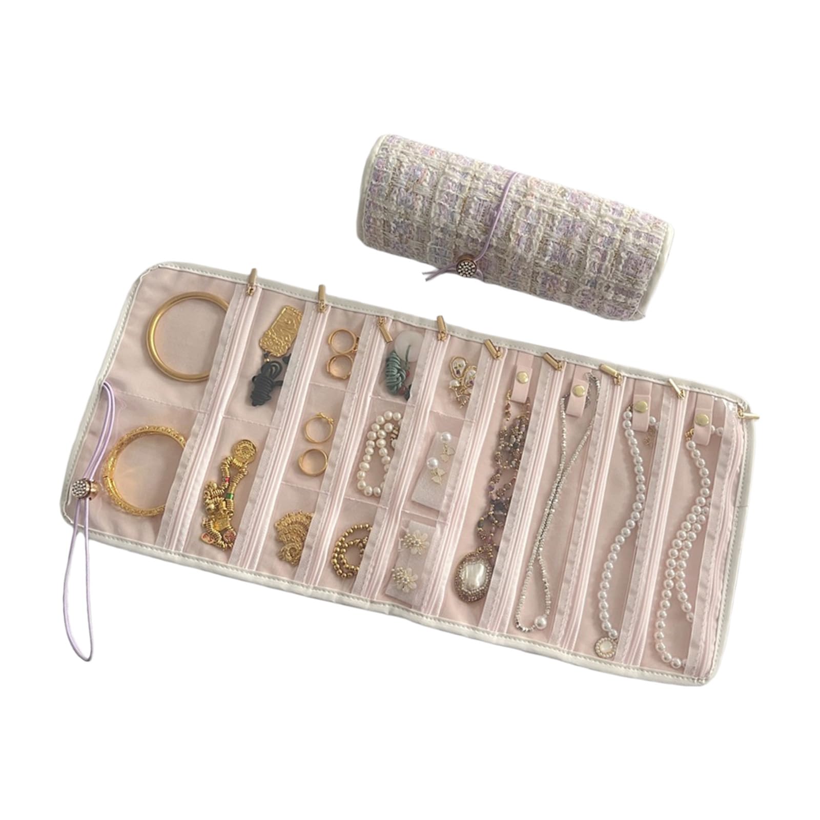 Lerpwige Canvas Jewelry Organiser for Necklaces Earrings Accessories Storage Container with Multiple Compartments Multi Compartment Jewelry Roll