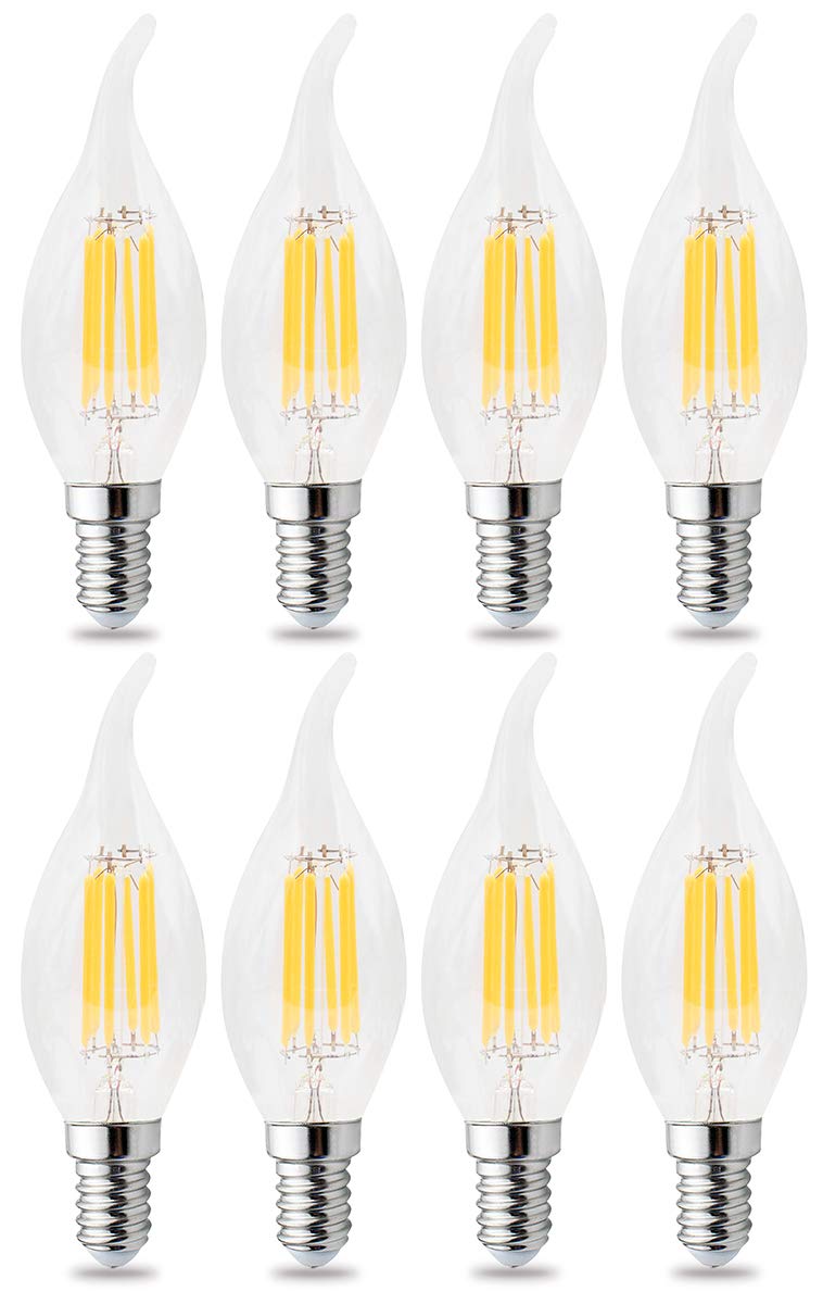Lampadine a LED Lampadina a Candela Classica con filamento di Vetro dimmerabile 6W E14 Bianco Freddo C35L CA 220V(Warm White,Pack of 8)