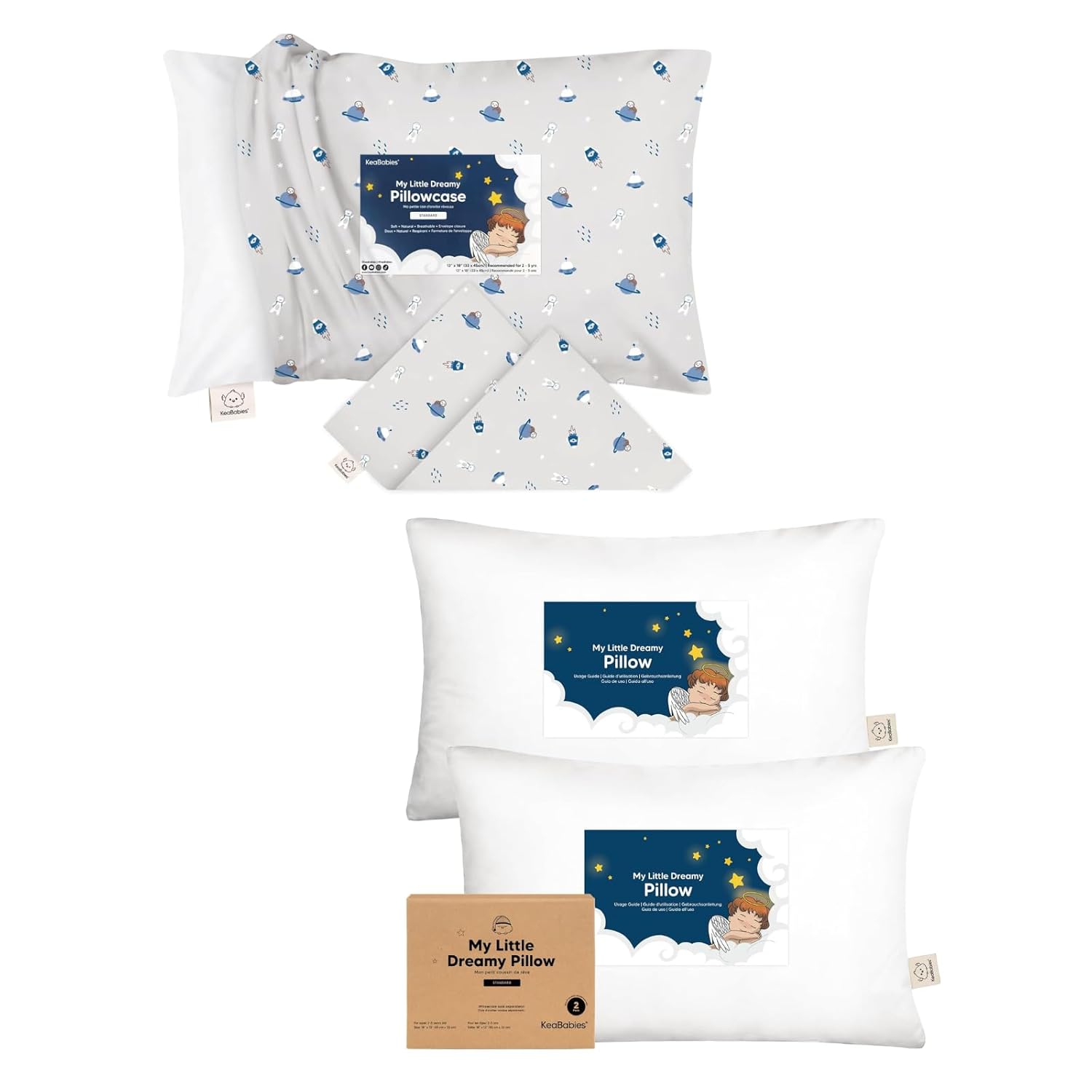 KeaBabies Toddler Pillowcase 13X18 and 2-Pack Toddler Pillow - Kids Bedding Set for Boys, Girls - Soft Cotton Kids Travel Pillows for Sleeping, School, Nap, Machine Washable, Age 2 to 5