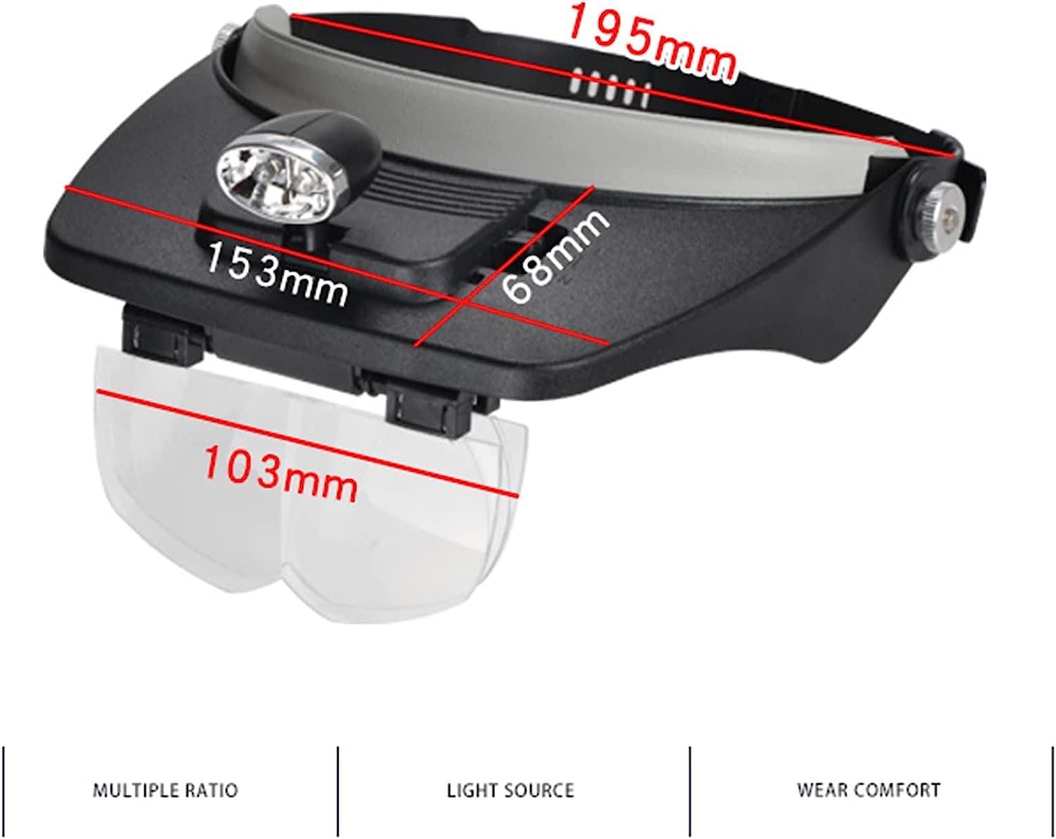 Lupa, Lupa para Leer, Diadema Manos Libres con 2 Luces Led Y 4 Lentes Desmontables, para Reparación De Electrónica, Joyería, Costura, Manualidades Y Relojes.