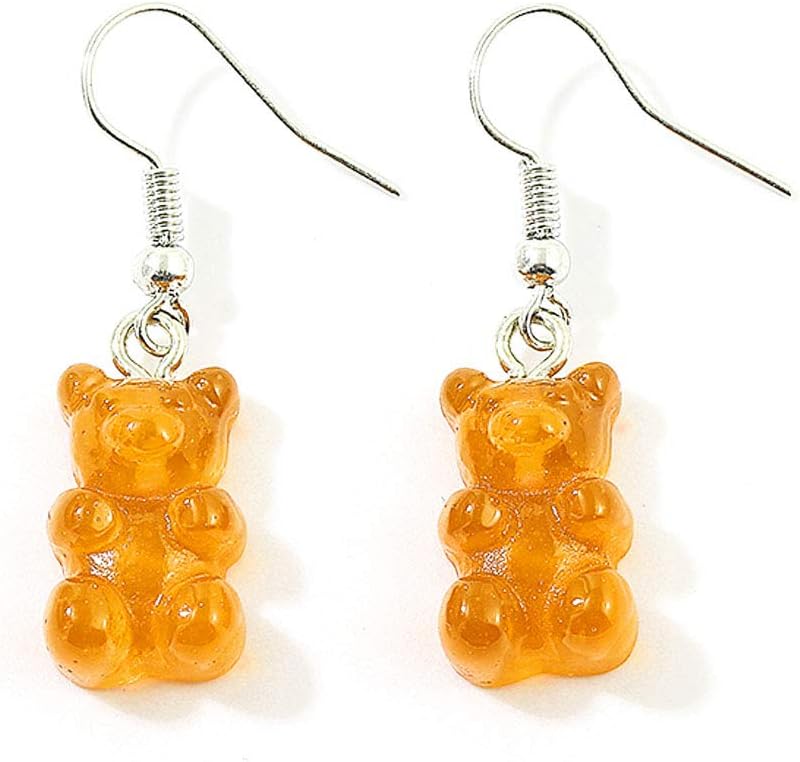 Bontand1 Pair Cute Handmade Resin Colorful Cartoon Animal Bear Earring Unique Candy Color Drop Earring Funny Party Jewelry Gift for Women Girls