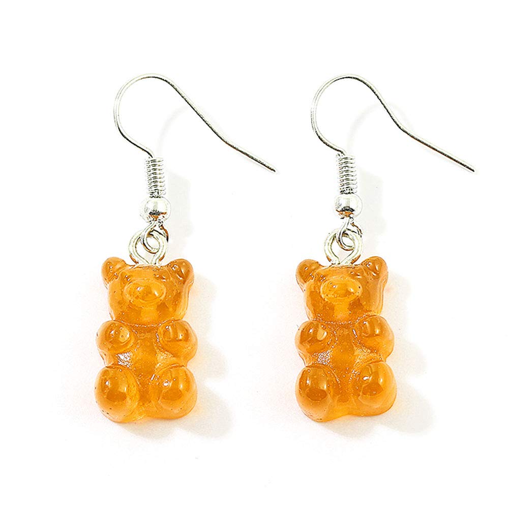 Bontand1 Pair Cute Handmade Resin Colorful Cartoon Animal Bear Earring Unique Candy Color Drop Earring Funny Party Jewelry Gift for Women Girls
