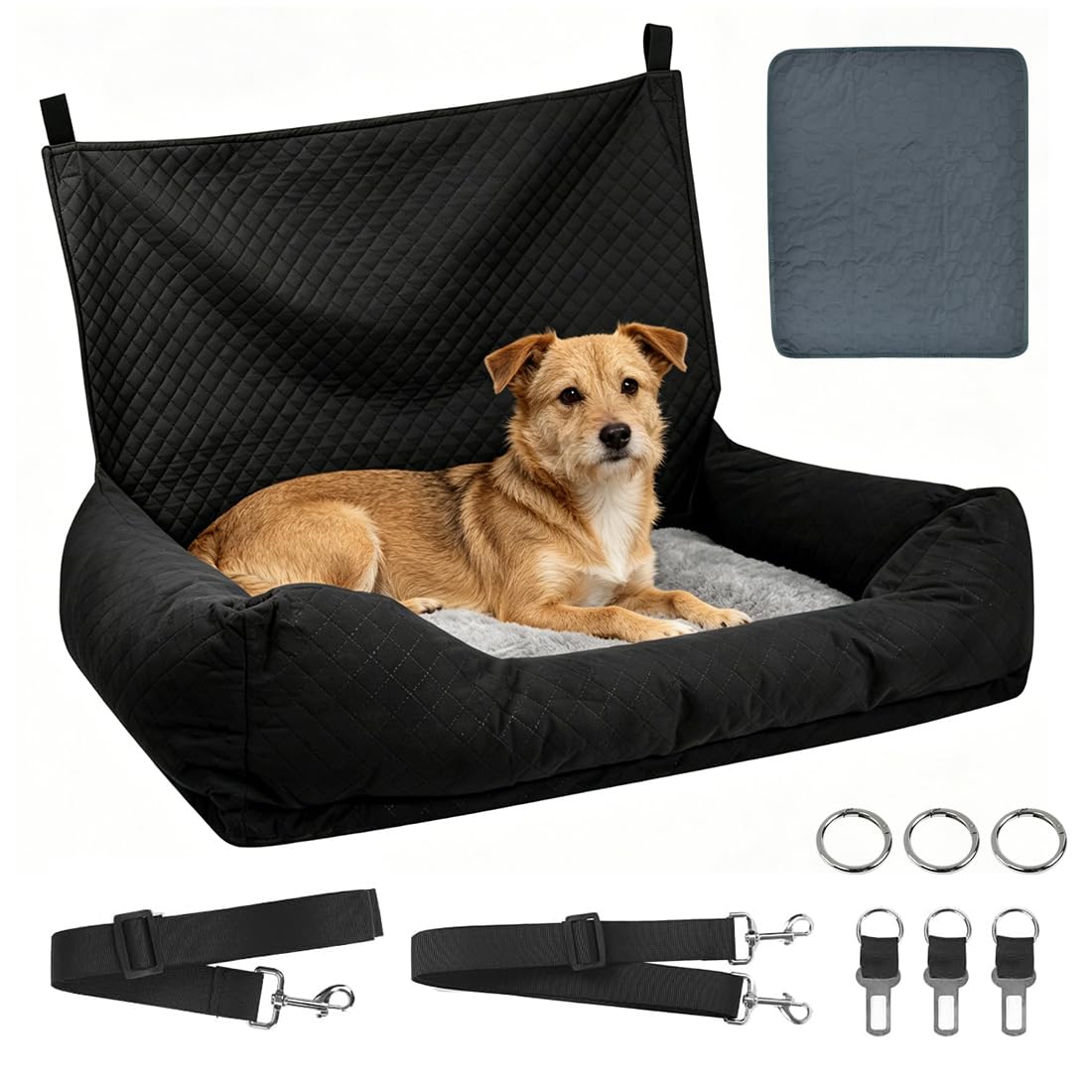 Hunde Autositz für Große Hunde Hundesitz Auto Rückbank 90x56x48cm mit Sicherheitsgurten Waschbarer Unterlage Hundeautositz Hundekorb Auto Hundebett Dog car seat für SUV Limousine Van