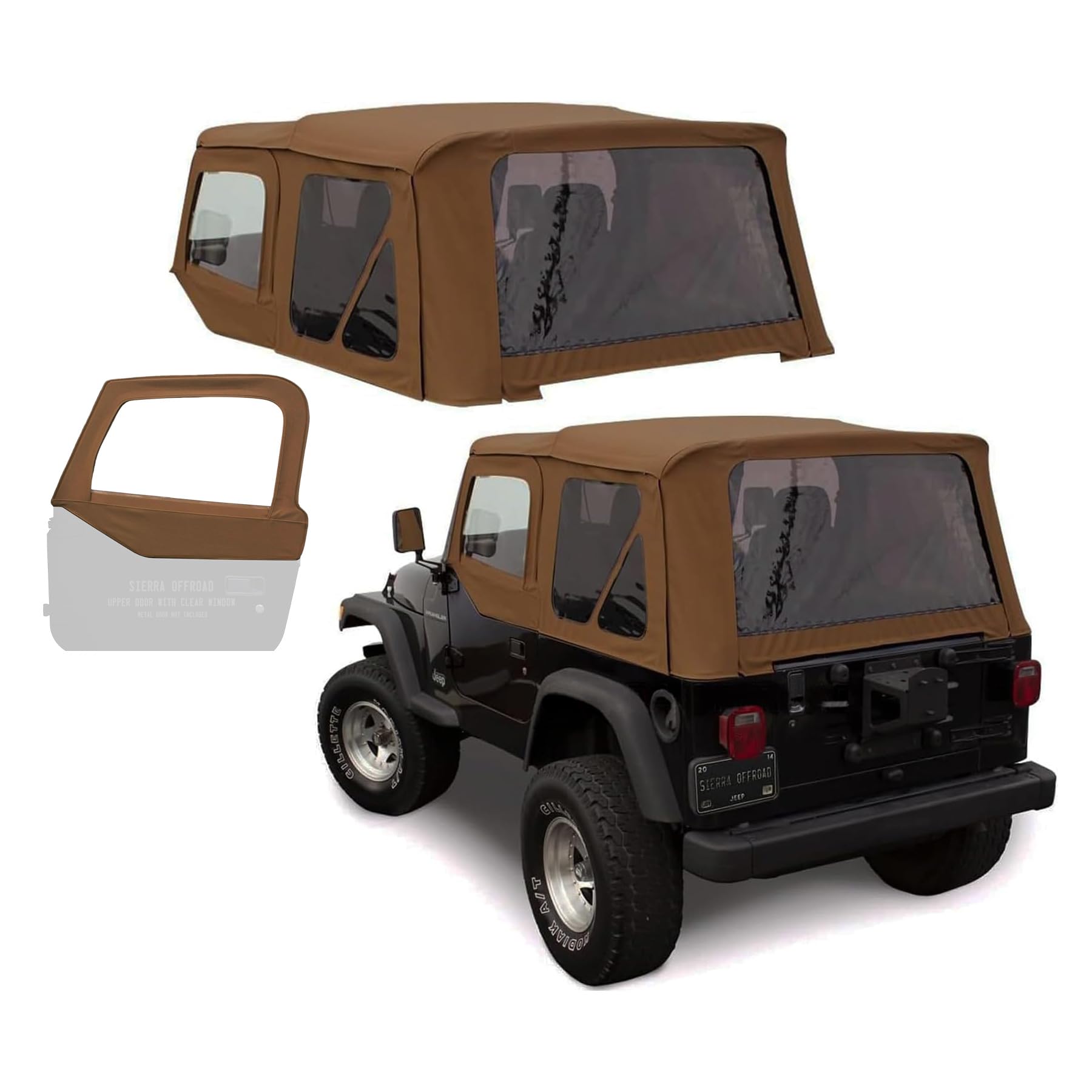 Sierra Offroad Soft Top for 1997 to 2006 Wrangler TJ - Spice, Sailcloth Vinyl - 2 Door Soft Top with Rear Plastic Tinted Windows - Factory Precision Fit Replacement - With Upper Door Skins