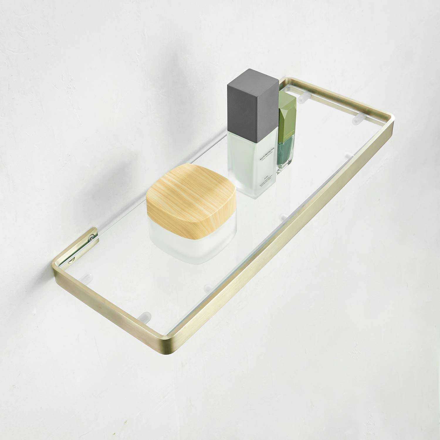 Mensola da bagno in vetro, oro spazzolato, 55 cm, rettangolare