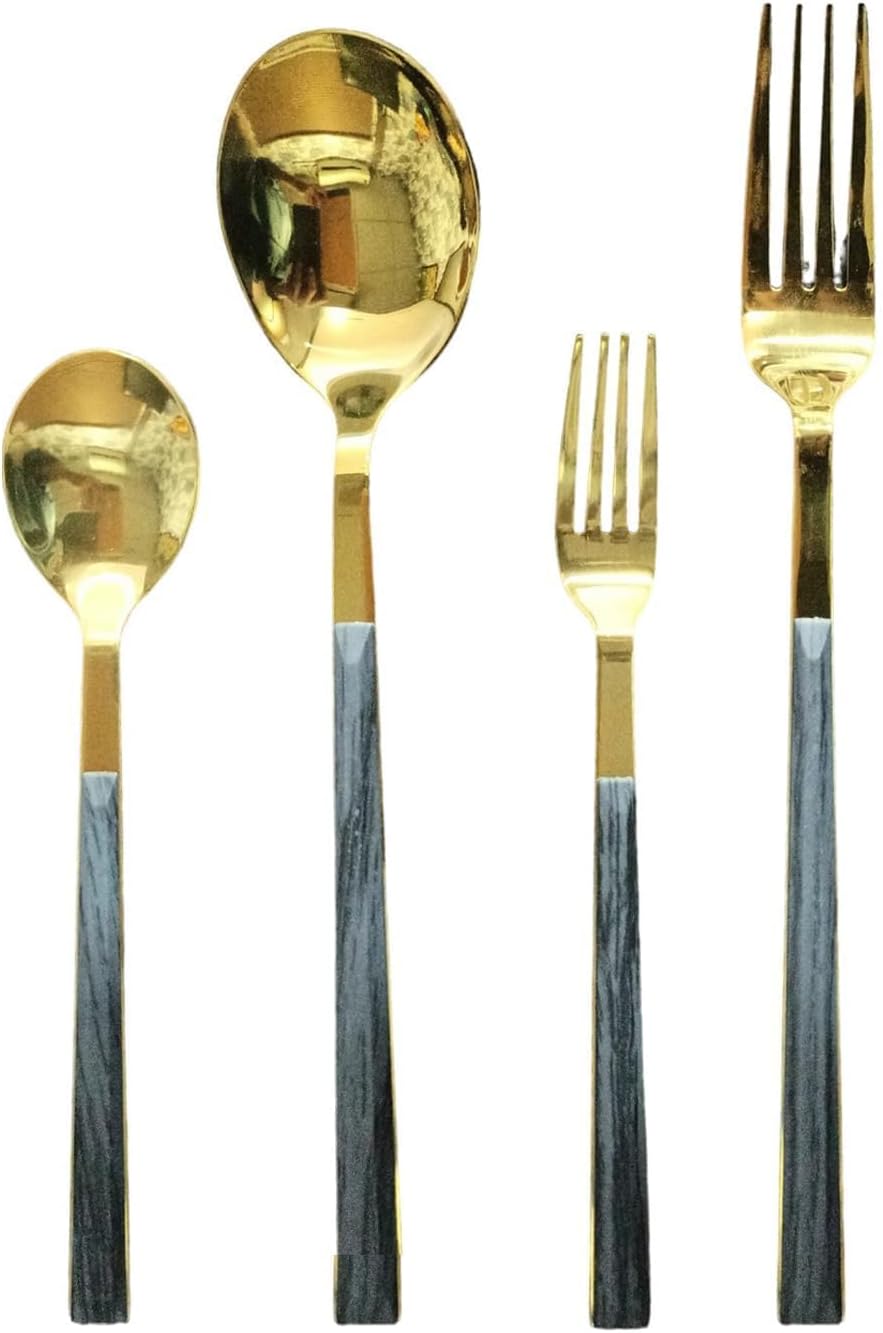 4-Piece Style Cutlery Set | 2 Tablespoons & 2 Dinner Forks | Durable Stainless Steel Flatware for Home, Restaurants & Gift Giving (Wooden Handle) (Grey Handle)