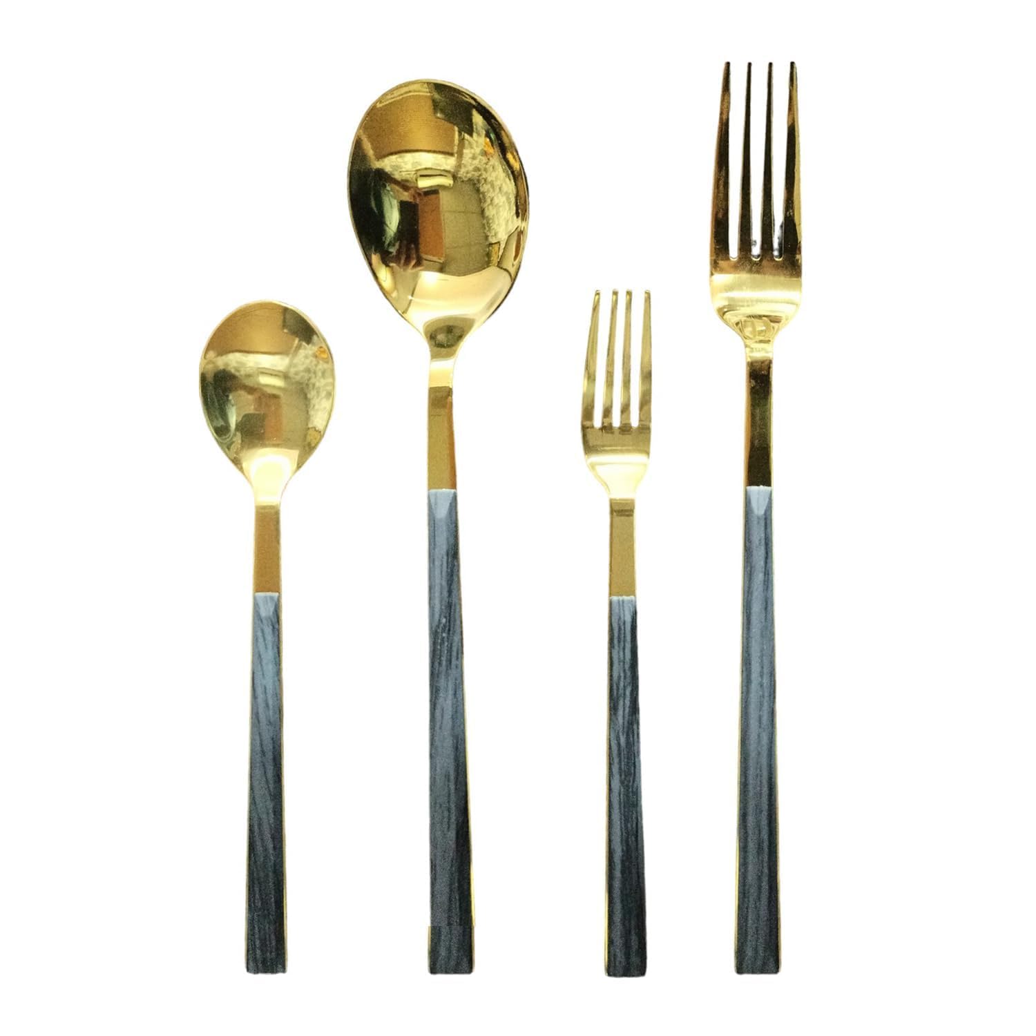 4-Piece Style Cutlery Set | 2 Tablespoons & 2 Dinner Forks | Durable Stainless Steel Flatware for Home, Restaurants & Gift Giving (Wooden Handle) (Grey Handle)