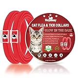 Woyamay Collar Antiparasitario Gatos, Luminoso Collar Antipulgas y Garrapatas Gatos Natural, Impermeable e Ajustable Collar Antipulgas Gatos contra Pulgas y Piojos, 8 Meses de Protección Rojo, 2 Pcs