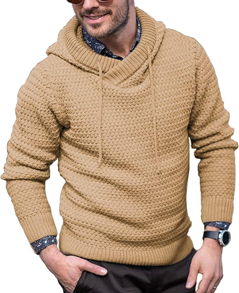 COOFANDY Mens Knitted Hooded Sweater Thick Warm Hoodies Pullover Fashion Casual Sweatshirt