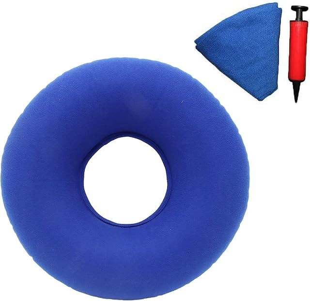 TUAKIMCE Hemorrhoid Donut Seat, Inflatable Ring Donut Cushion, Hemorrhoid donut Pillow, rubber ring to sit on for pressure relief Hemorrhoids, Post Natal, Surgery, Air Pump Included (Blue)