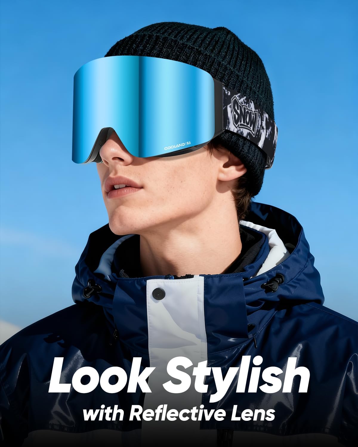Odoland Flip Up Ski Goggles for Men Women, Anti-fog Magnetic OTG Flip-Up Snow Snowboard Goggles for Instant Defogging