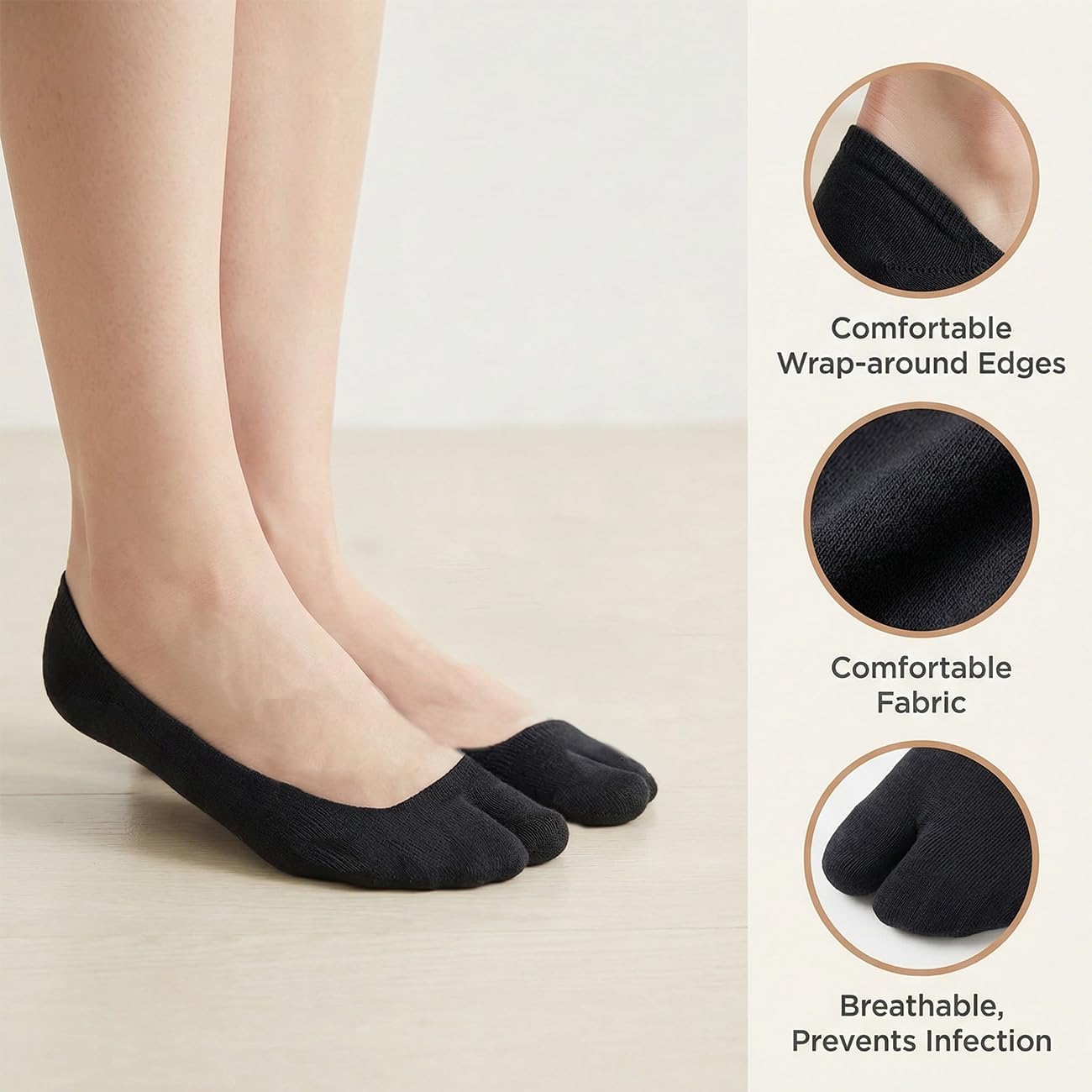 8 Pairs Tabi Socks Women, No Show Japanese Non Slip Low Cut Split Toe Tabby Socks