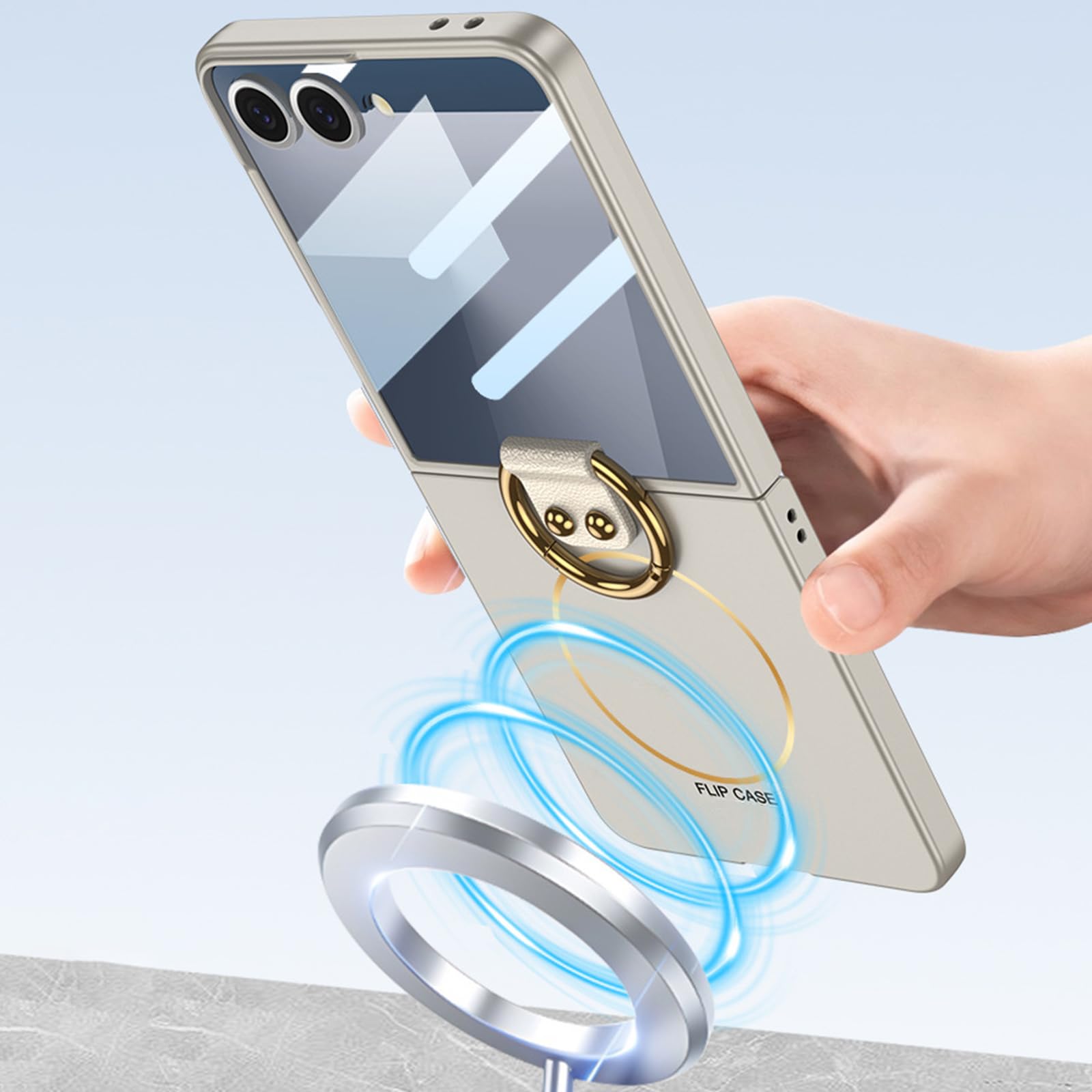 Magnetica Custodia per Samsung Galaxy Z Flip 8, Sottile Duro PC Glassata