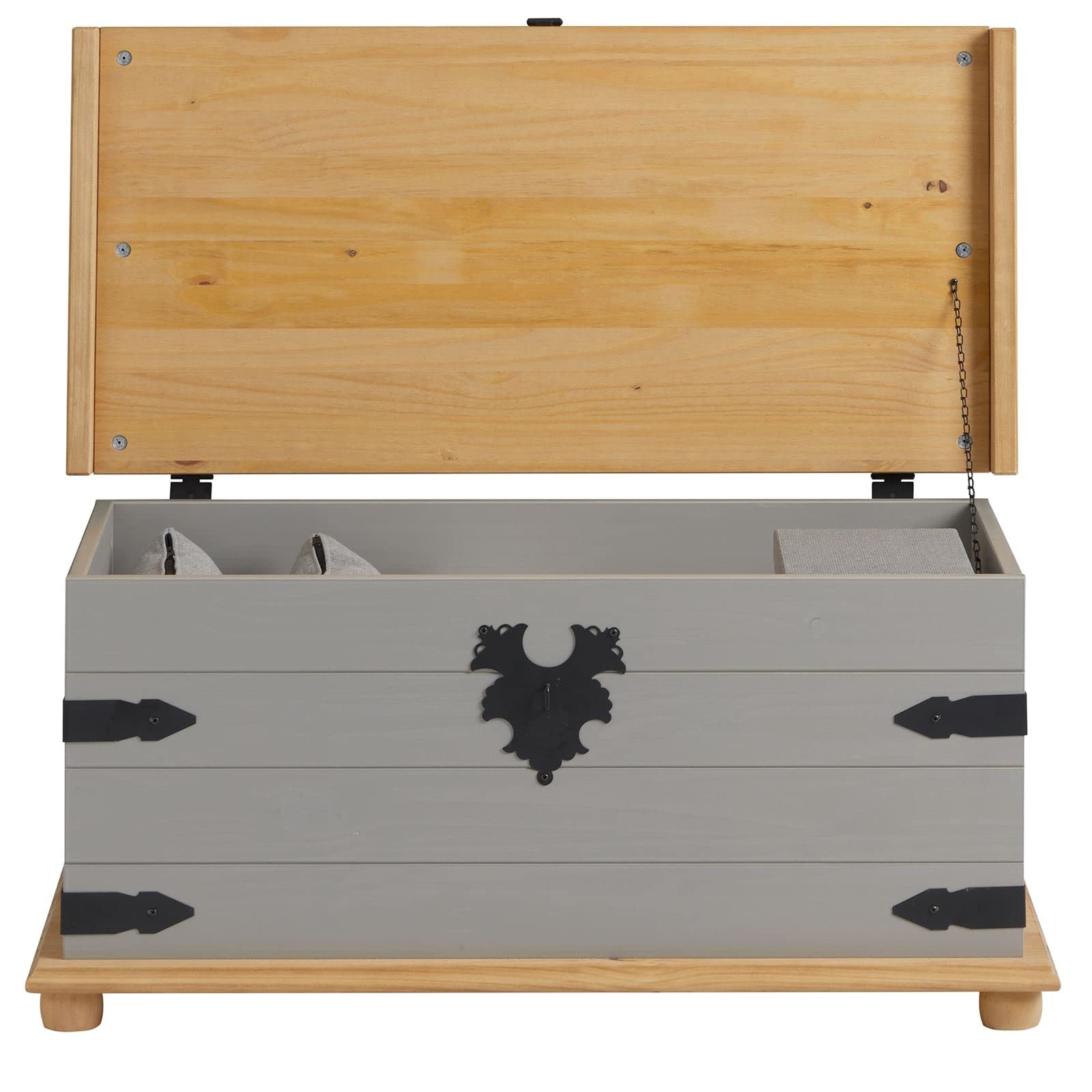 IDIMEX Coffre de Rangement Tequila Malle rectangulaire en Bois Style Mexicain avec abattant, en pin Massif lasuré Gris et Brun