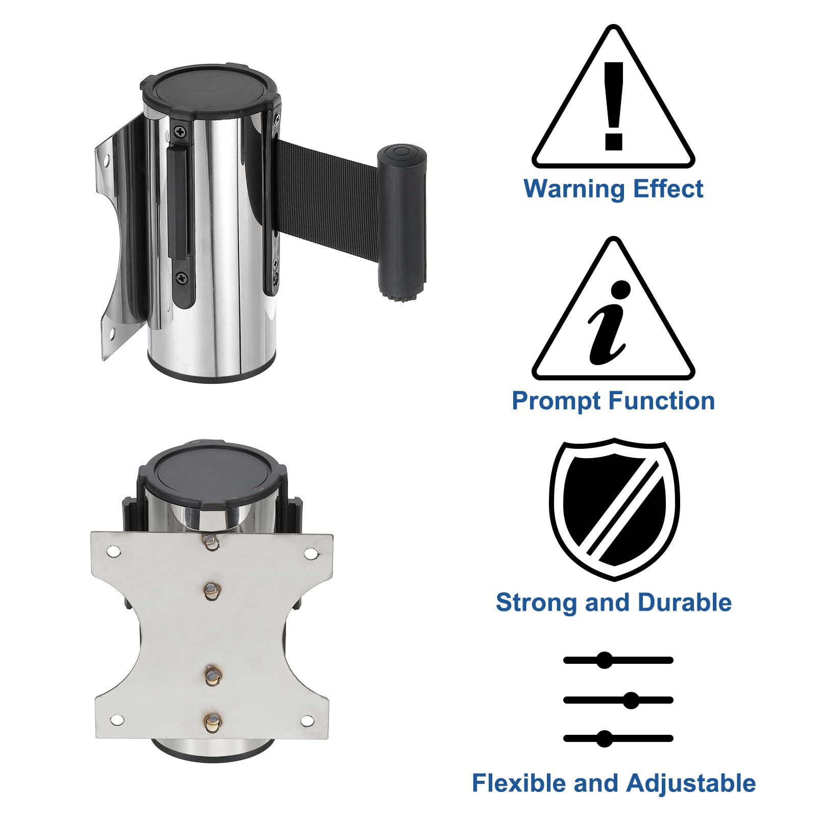 QUARKZMAN Soporte De Pared Fijo Barrera Retráctil De Cinta 6.56 Pies Cintas Retráctiles Fijas Para Control De Multitudes Para Colas Tienda Minorista Estadio Negra Con Caja De Acero 4pcs