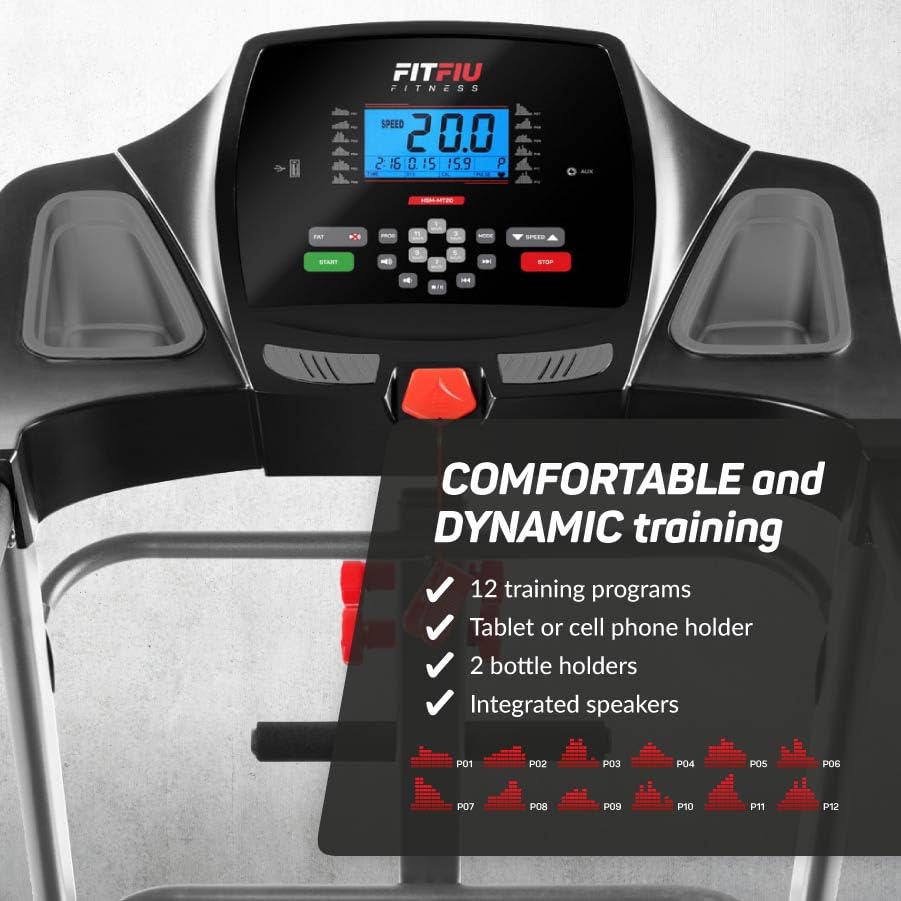 FITFIU Fitness MC-400 - Tapis de Course Pliable jusqu'à 20km/h, Connectivité Apps, Pliage Vertical Hydraulique, Écran LCD, Port USB et Accessoires – Image 3