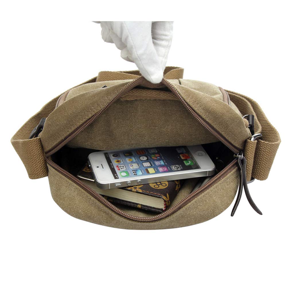Sacoche Homme Sac Bandoulière en Toile Vintage Sac d'épaule Sac Pochette Loisirs Vacances Sacoche Besace Messenger Portable Multifonctionnel Sac Voyage Randonnée Sport Travail Scolaire