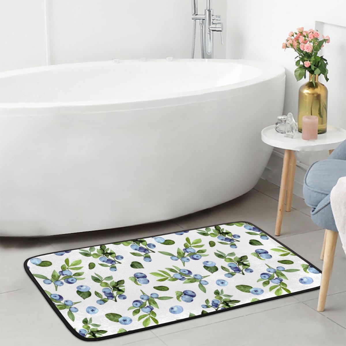 QsirBC Blueberry Painting Absorbent Microfiber Kitchen Rugs Non Slip Floor Mat Cushioned 39"x20" Anti-Fatigue Kitchen Rug Standing Mat Doormat for Bathroom Bedroom Laundry Office Home Decor