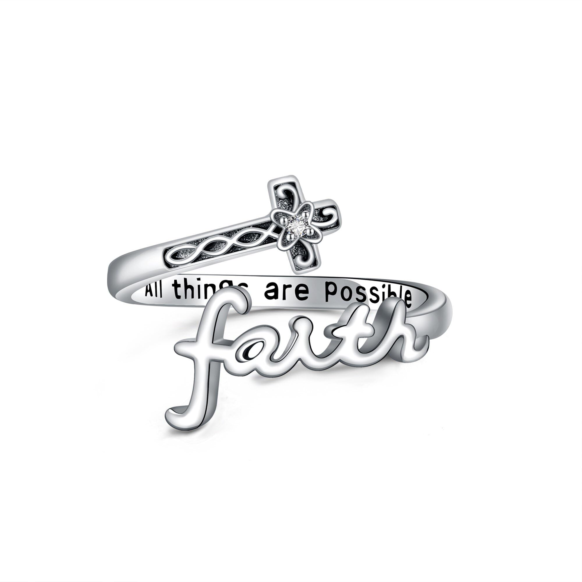Cross Rings for Women 925 Sterling Silver Faith Cross Adjustable Ring Christian Spoon Rings Religion Jewelry For Women Daughter Friend