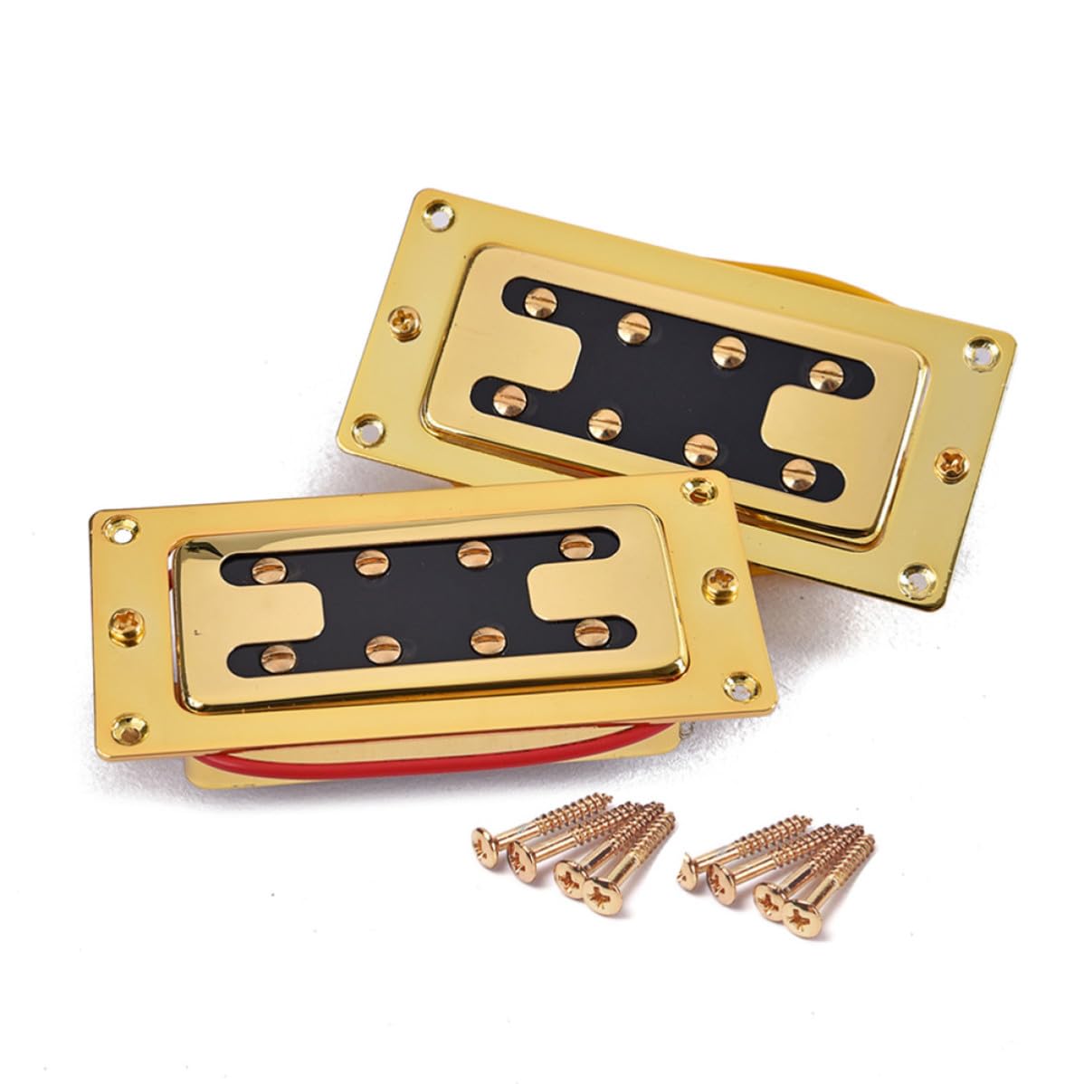 INOOMP 2 Stück Bass Humbucker Doppelspulen Tonabnehmer für 4 saiten Bassgitarre Geräuschlos Vergossen mit Wachs Inkl 8 Schrauben Gold Ersatzteile für E bass