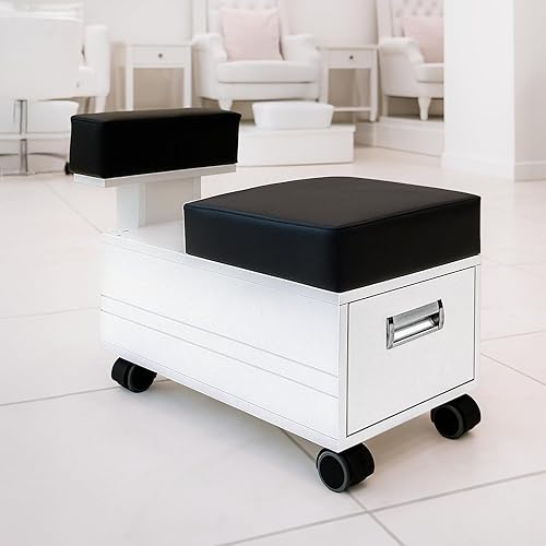 Miniatura 8 de ALERAII Carrito de pedicura con reposapiés, carrito de pedicura para pedicura, muebles y equipos de salón de uñas, color blanco
