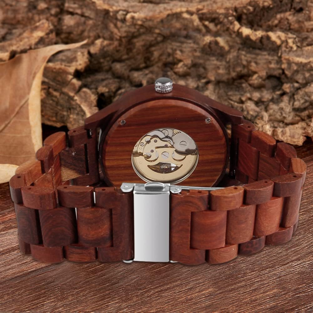 Tiong No Battery Fashion Mechanical Wooden Watch for Men, Mechanical Movement Wooden Strap Men's Watch for Father's Day, Birthday - Image 7